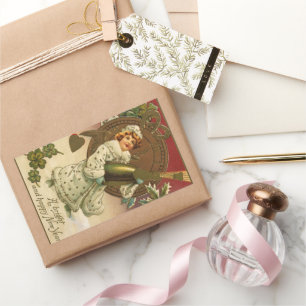 Sticker Rectangulaire Ange du Nouvel An Champagne Victorien Vintage