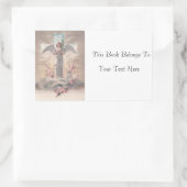 Sticker Rectangulaire Angel et Croix Pâques Nom de la photo Plaque (Sac)