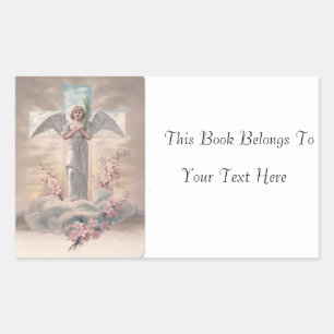 Sticker Rectangulaire Angel et Croix Pâques Nom de la photo Plaque