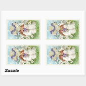 Sticker Rectangulaire Anges Mignons Avec Croix Et Fleurs (Feuille)