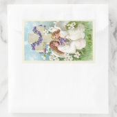 Sticker Rectangulaire Anges Mignons Avec Croix Et Fleurs (Sac)
