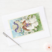 Sticker Rectangulaire Anges Mignons Avec Croix Et Fleurs (Enveloppe)