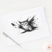 Sticker Rectangulaire Angry Owl Explosive Ink Brushstroke Bird Design on (Enveloppe)