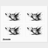 Sticker Rectangulaire Angry Owl Explosive Ink Brushstroke Bird Design on (Feuille)