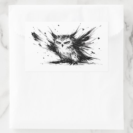 Sticker Rectangulaire Angry Owl Explosive Ink Brushstroke Bird Design on (Sac)
