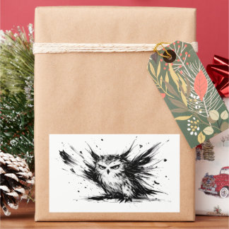 Sticker Rectangulaire Angry Owl Explosive Ink Brushstroke Bird Design on
