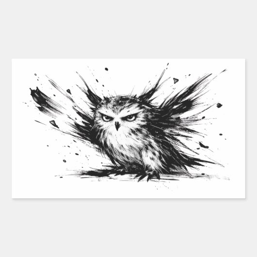Sticker Rectangulaire Angry Owl Explosive Ink Brushstroke Bird Design on (Devant)