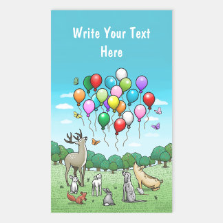Sticker Rectangulaire Animaux avec ballons de fête