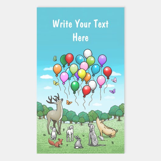 Sticker Rectangulaire Animaux avec ballons de fête