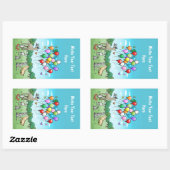 Sticker Rectangulaire Animaux avec ballons de fête (Feuille)