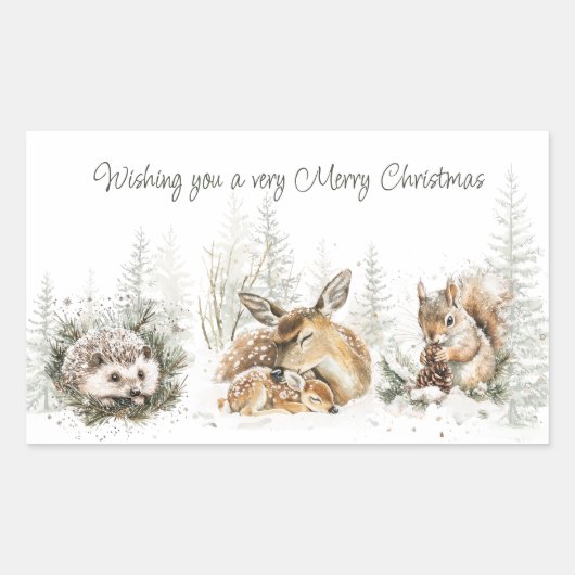 Sticker Rectangulaire Animaux Forêt Hiver Noël (Devant)