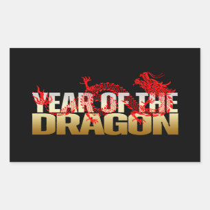 STICKER RECTANGULAIRE ANNÉE DU DRAGON OR ROUGE
