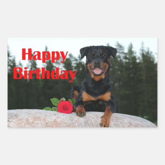 Sticker Rectangulaire anniversaire heureux de rottweiler (Devant)