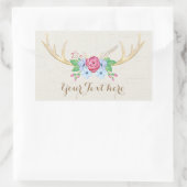 Sticker Rectangulaire Antennes de cerfs à aquarelle rustique avec fleurs (Sac)