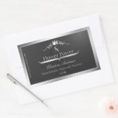 Sticker Rectangulaire Anthracite Product Label Silver Frame and Monogram (Enveloppe)