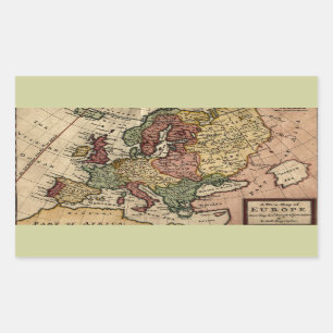 Sticker Rectangulaire Antiquarian 1721 Map of Europe by Herman Moll
