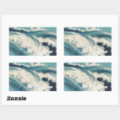 Sticker Rectangulaire Antique Japonais Bleu Vagues Océan Imprimer (Feuille)