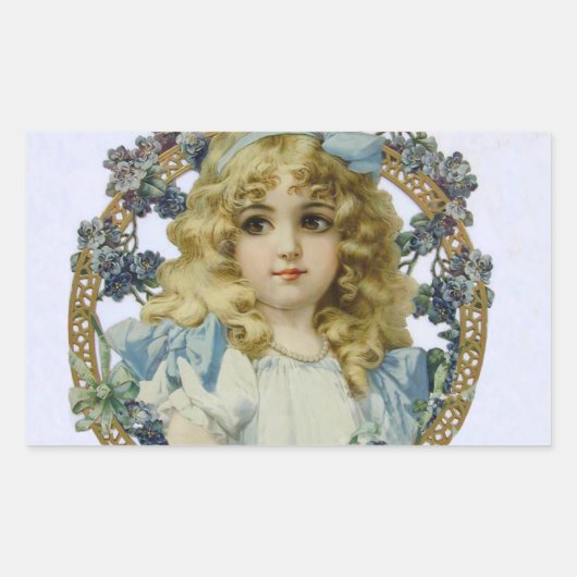Sticker Rectangulaire Antique Petite fille Portrait enfant Beau (Devant)