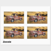 Sticker Rectangulaire Antique Red Truck Farm Sunset (Feuille)
