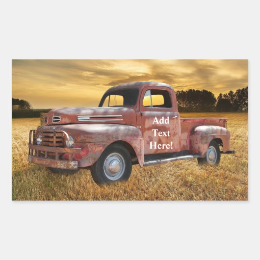 Sticker Rectangulaire Antique Red Truck Farm Sunset (Devant)