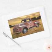 Sticker Rectangulaire Antique Red Truck Farm Sunset (Enveloppe)