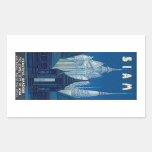 Sticker Rectangulaire Antique Siam Bangkok Temples Affiche de voyage
