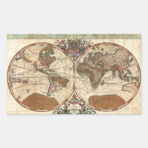 Sticker Rectangulaire antique vintage 1691 Sanson carte du monde