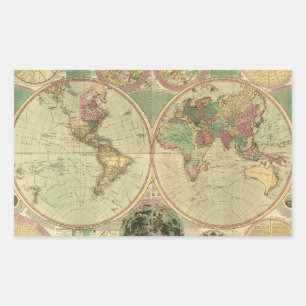 Sticker Rectangulaire Antique World Map by Carington Bowles, environ 178