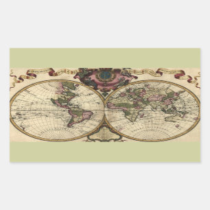 Sticker Rectangulaire Antique World Map by Guillaume de L'Isle, 1720