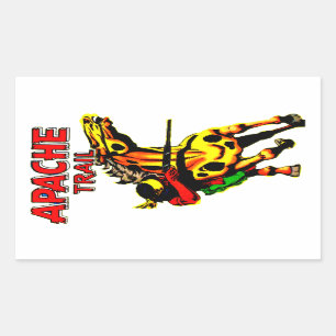 Sticker Rectangulaire Apache Trail #1, Amérindien Avec Bannière