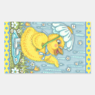 STICKER RECTANGULAIRE APRIL DOUCHES PRINTEMPS POULET, BÂTIMENTS POULET