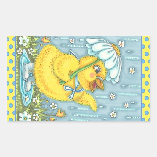 STICKER RECTANGULAIRE APRIL DOUCHES PRINTEMPS POULET, BÂTIMENTS POULET (Devant)