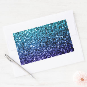 Sticker Rectangulaire Aqua bleu ombré faux paillettes scintillent