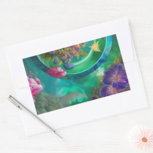 Sticker Rectangulaire Aqua Floral Jardin sous-marin Abstrait