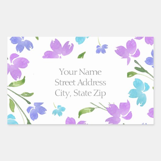 Sticker Rectangulaire Aqua Periwinkle Purple Aquarelle tiges (Devant)