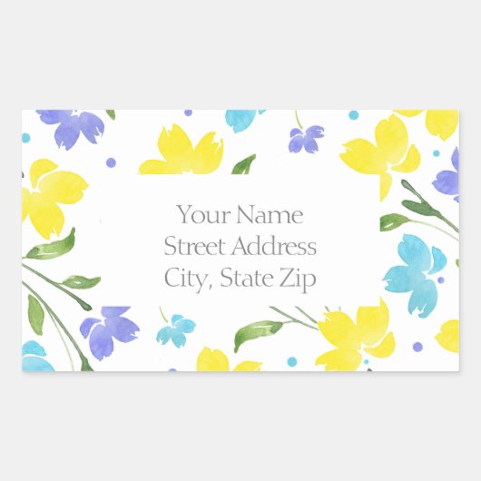 Sticker Rectangulaire Aqua Periwinkle Yellow Aquarelle tiges (Devant)