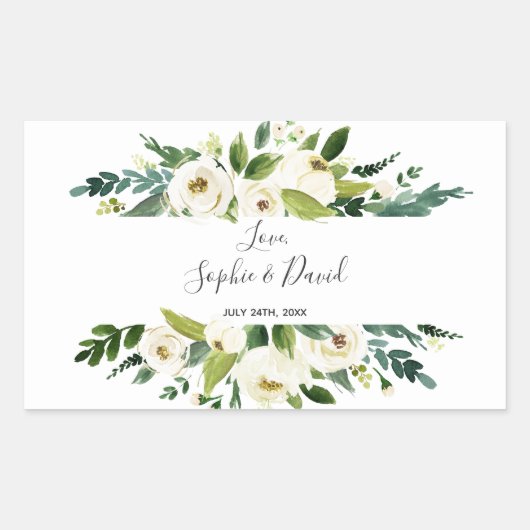 Sticker Rectangulaire Aquarelle blanc Mariage de cadre Floral (Devant)