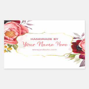 Sticker Rectangulaire Aquarelle blanche rose or rose Floral fait main