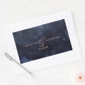 Sticker Rectangulaire Aquarelle bleu marine et Mariage Rose or Monogramm (Enveloppe)