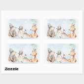Sticker Rectangulaire Aquarelle Boho Ours Rustique Animaux Baby shower (Feuille)