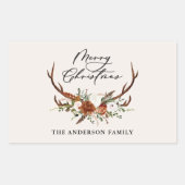 Sticker Rectangulaire aquarelle cerf floral joyeux noël (Devant)