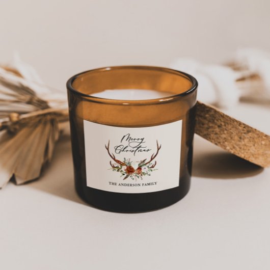 Sticker Rectangulaire aquarelle cerf floral joyeux noël