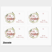 Sticker Rectangulaire Aquarelle Chickadee Birds Joyeux Noël Wreath (Feuille)