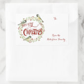 Sticker Rectangulaire Aquarelle Chickadee Birds Joyeux Noël Wreath (Sac)