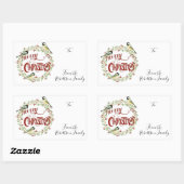 Sticker Rectangulaire Aquarelle Chickadee Birds Joyeux Noël Wreath (Feuille)