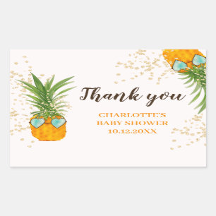 Sticker Rectangulaire Aquarelle d'ananas mignonne merci baby shower