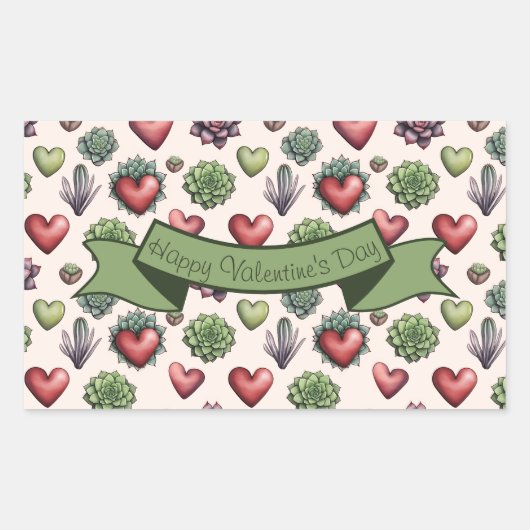 Sticker Rectangulaire Aquarelle de coeur Succulente Valentines Motif de  (Devant)