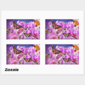 Sticker Rectangulaire Aquarelle de fleur d'orchidée rose violet (Feuille)