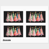Sticker Rectangulaire Aquarelle de Noël Arbres mignons Noël rose (Feuille)