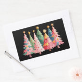 Sticker Rectangulaire Aquarelle de Noël Arbres mignons Noël rose (Enveloppe)